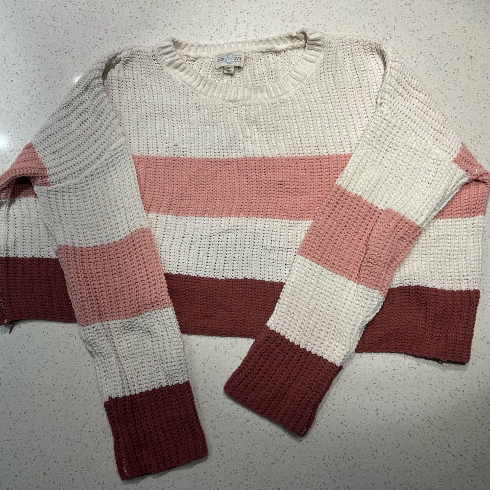 Jun & Ivy Womens Cropped Stripped Sweater